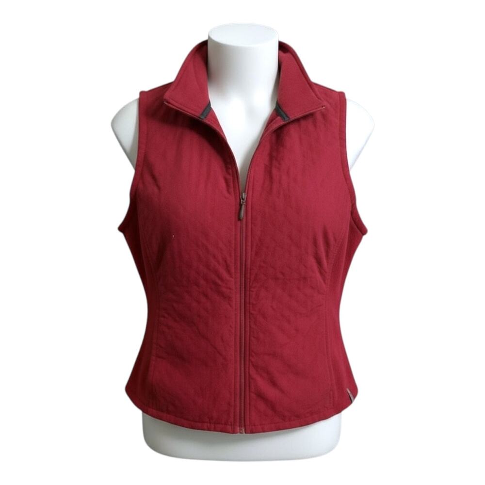 COLUMBIA‎ Women's Dark Red Vest Full Zip Quilted Size M Fleece Sides Pockets